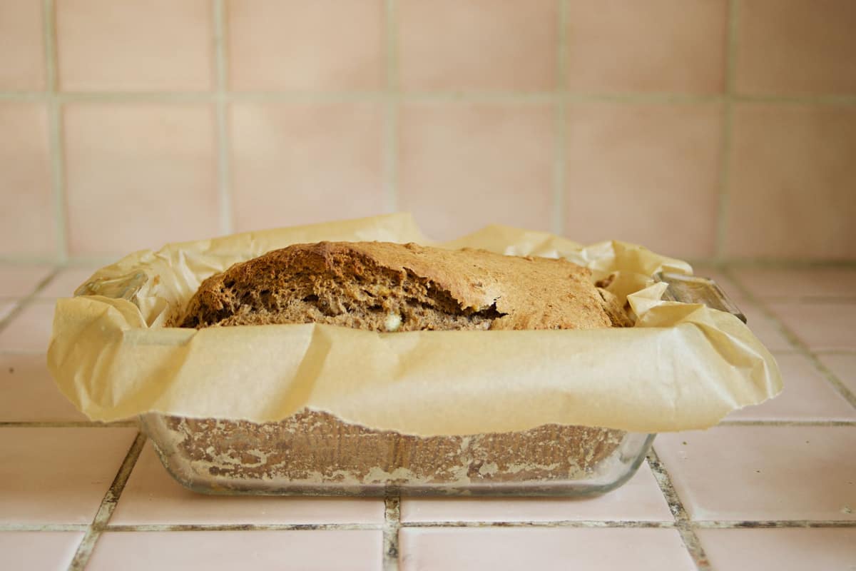 A baking tray lined neatly with parchment paper