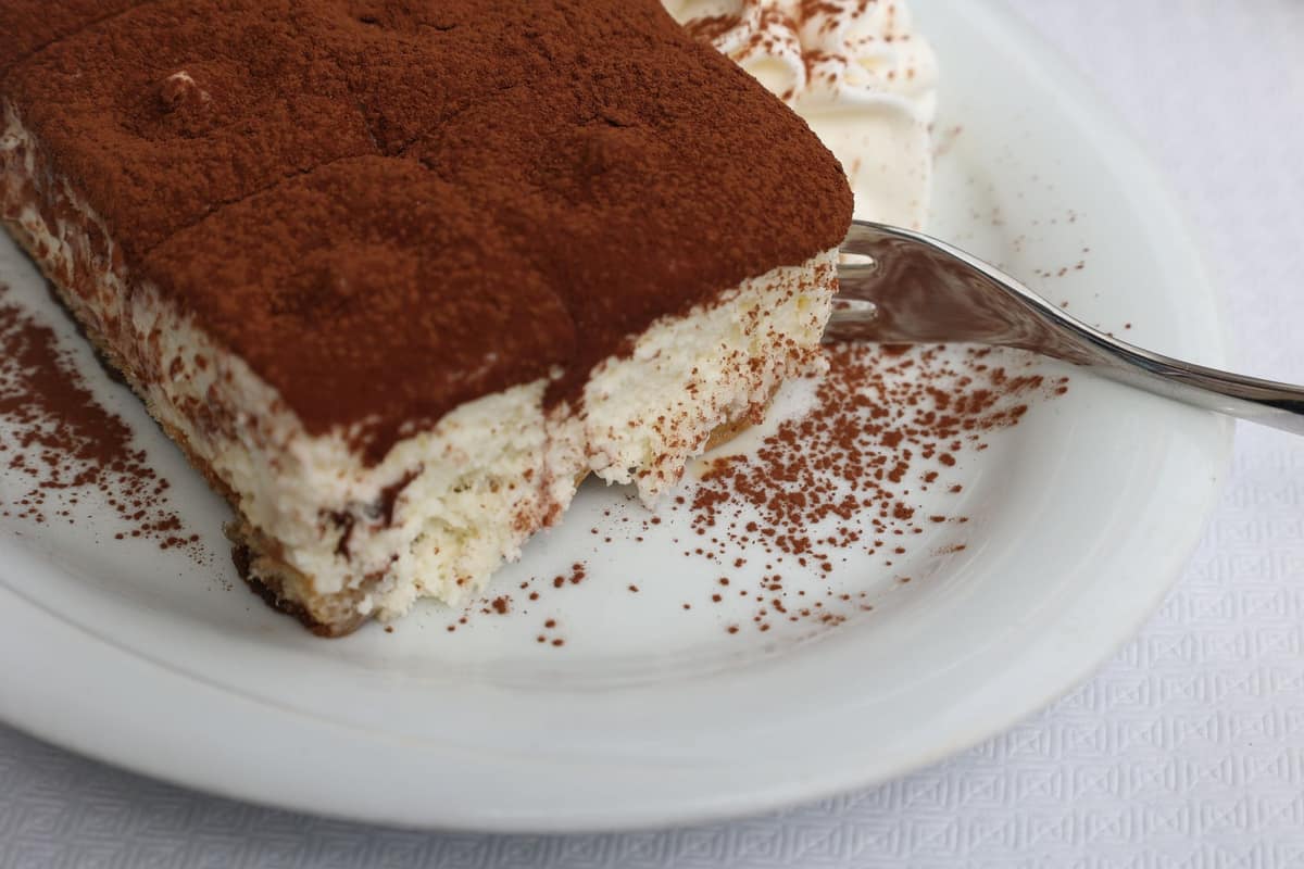 A slice of tiramisu built on mascarpone cream