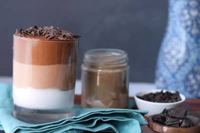 Layered chocolate mousse set in a glass