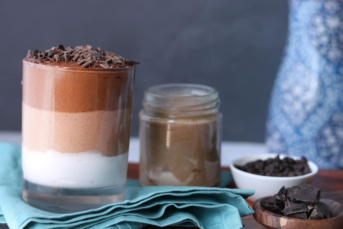 Layered chocolate mousse set in a glass