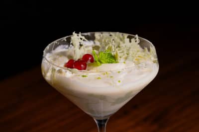 A glass of silky white-chocolate namelaka cream