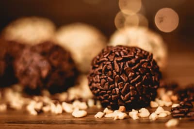 Chocolate pralines topped with caramelised hazelnuts