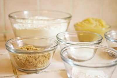 Bowls of different sugars ready for baking